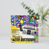 楽しい80年代のコスチュームドレスアップ誕生日パーティー 招待状 (スタンド正面)