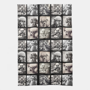 楽しい9枚のフォトコラージュ写真 キッチンタオル