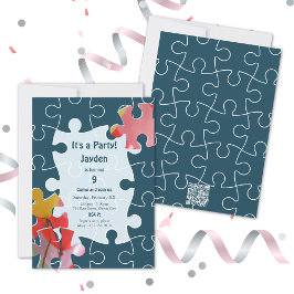 楽しい9歳の誕生日パズルテーマパーティーの招待状 招待状