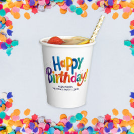 楽しい かわいい カラフル お誕生日 ブラシ ペイント タイポ 紙コップ