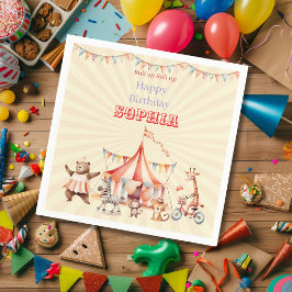 楽しい かわいい 赤とピンクのサーカス 子供の誕生日 スタンダードカクテルナプキン