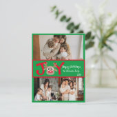 楽しい かわいい 3 枚の写真のカートゥーン トナカイ 赤 緑 シーズンカード (スタンド正面)