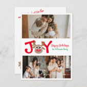 楽しい かわいい 3 枚の写真のトナカイの白いカード シーズンカード (正面/裏面)