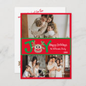 楽しい かわいい 3 枚の写真のトナカイ 赤 シーズンカード (正面/裏面)