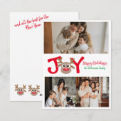 楽しい かわいい 3 枚の写真の漫画のトナカイ 白 シーズンカード (正面/裏面)