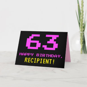 楽しい、オタクっぽい、ギークっぽい、ピンク色の、8ビットスタイルの63歳の誕生日 カード