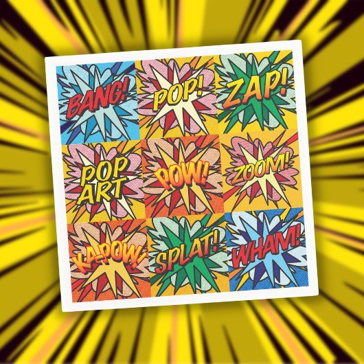 楽しい カラフルな 現代の タイポグラフィー コミックブック スタンダードカクテルナプキン