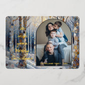 楽しい カラフル アブストラクト ウィンター ワンダーランド アート ゴールド 箔シーズンカード (正面)