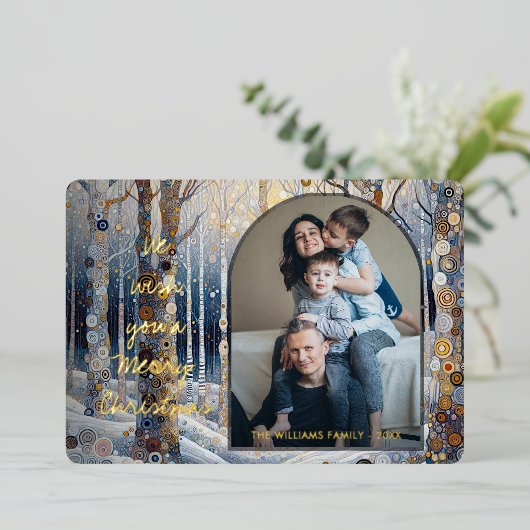 楽しい カラフル アブストラクト ウィンター ワンダーランド アート ゴールド 箔シーズンカード (立ち正面)