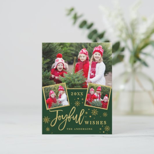 楽しい ゴールドフレーム モダンスクリプト 3 枚の写真のグリーティングカード ポストカード (スタンド正面)