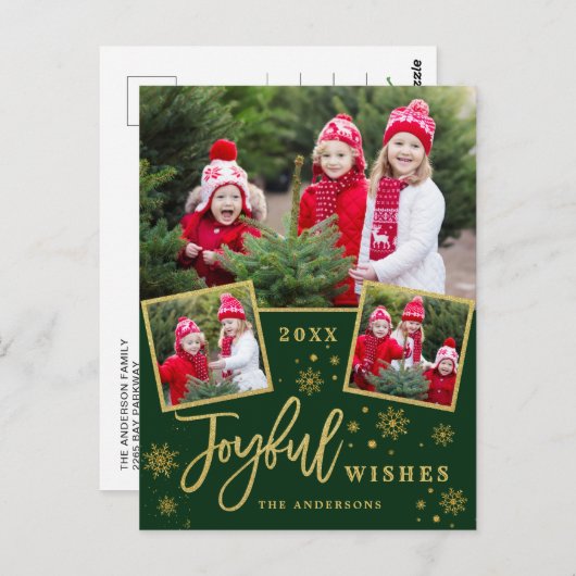 楽しい ゴールドフレーム モダンスクリプト 3 枚の写真のグリーティングカード ポストカード (正面/裏面)