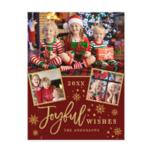 楽しい ゴールドフレーム モダンスクリプト 3 枚の写真のグリーティングカード