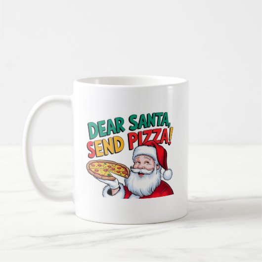 楽しい「サンタさんピザをください」クリスマスマグ コーヒーマグカップ (左)