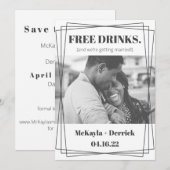 楽しい シンプル 現代 無料 ドリンク 保存日付のお知らせ 招待状 (正面/裏面)