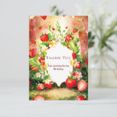楽しい チャーミングな ボヘミアンスタイルの いちごの誕生日 サンキューカード (スタンド正面)