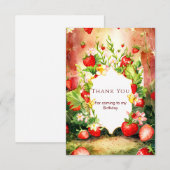 楽しい チャーミングな ボヘミアンスタイルの いちごの誕生日 サンキューカード (正面/裏面)