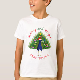 楽しい メリー＆ブライト クリスマスツリー クジャク Tシャツ