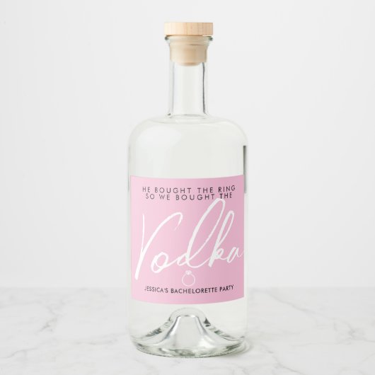 楽しい&モダンなピンクのハネムーン パーティー リキュールボトルラベル (正面)