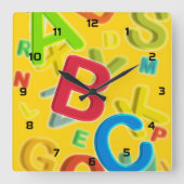 楽しい モダン カラフル ABC スクエア壁時計 (正面)