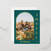 楽しい モダン ミニマル エレガントな アーチ フォト グリーン 箔シーズンポストカード (正面/裏面)