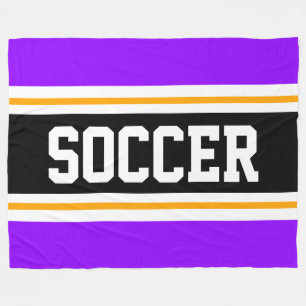 楽しい ワイド ブライト パープル ブラック サッカー レーシング ストライプ フリースブランケット