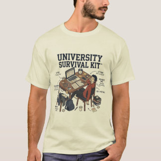 楽しい「大学サバイバルキット」大学生 Tシャツ