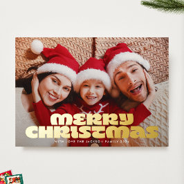 楽しい＆大胆なモダンゴールドフォト メリークリスマス 箔シーズンカード