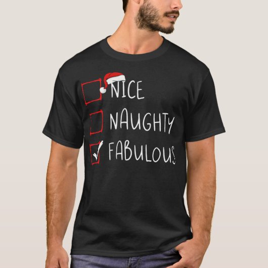 楽しい+悪い+素敵な クリスマス リスト サンタクロース Tシャツ (正面)