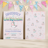 楽しい！明らかにユニコーンの虹の女の子の誕生日だ！ 招待状
