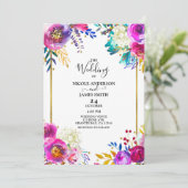 楽しい 明るい 大胆な色の水彩花のウェディング 招待状 (スタンド正面)