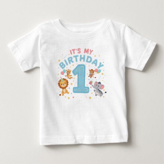 楽しい「私の1歳の誕生日」グラフィックTシャツ ベビーTシャツ (正面)