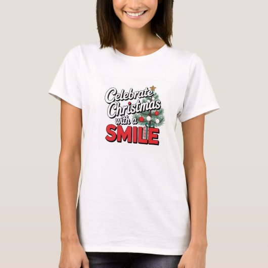 楽しい「笑顔でクリスマスをお祝いしよう」Tシャツ Tシャツ (正面)
