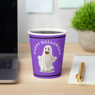 楽しい、笑顔の幽霊 ハッピー ハロウィン 紙コップ
