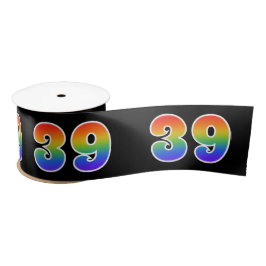 楽しい、虹柄「39」イベント番号（黒） サテンリボン