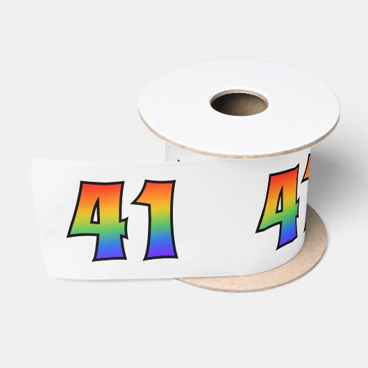 楽しい、虹柄「41」イベント番号（グレー） サテンリボン (リール)
