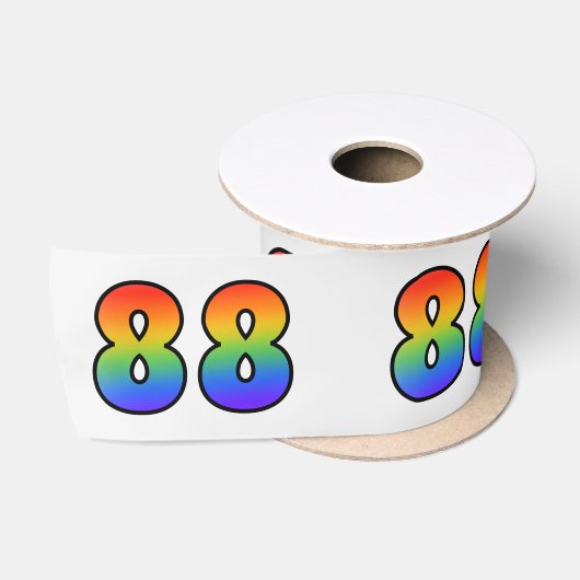 楽しい、虹色パターン "88" イベント番号 (グレー) サテンリボン (リール)
