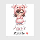 楽しい"豚の衣装の女の子/トラブル"ビニール シール (シート)