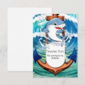 楽しい 遊び心のある シンプルな サメの誕生日 サンキューカード (正面/裏面)