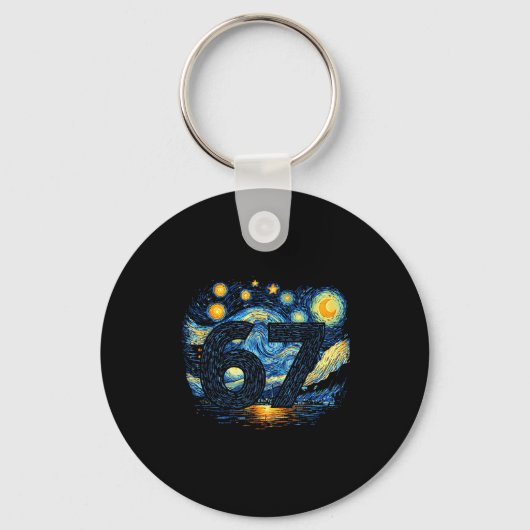 楽しい 67 ミーム 六七 星空 アート 夜 キーホルダー (正面)