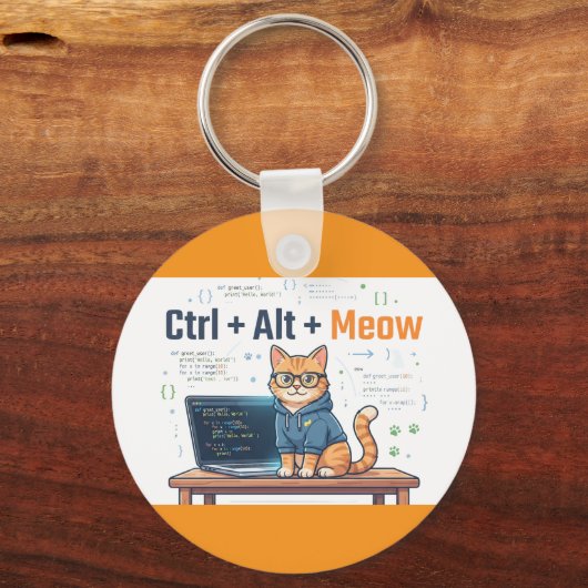 楽しい Ctrl Alt Meow 猫 Python プログラマー コーダー キーホルダー (正面)
