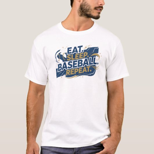 楽しい EAT SLEEP 野球 2D デザイナー グラフィック Tシャツ (正面)