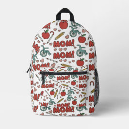 楽しい"MOM!"柄 リンゴと車椅子 プリントバックパック