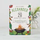 楽しいBBQ カラフル グリル ステーキ 屋外 自然 落書き 招待状 (スタンド正面)