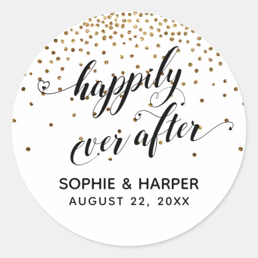 楽しいEver Afterハートと金ゴールド紙吹雪 ラウンドシール (正面)