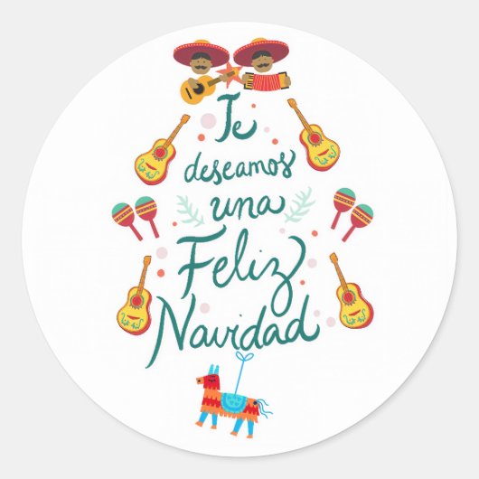 楽しいFeliz Navidad ラウンドシール (正面)