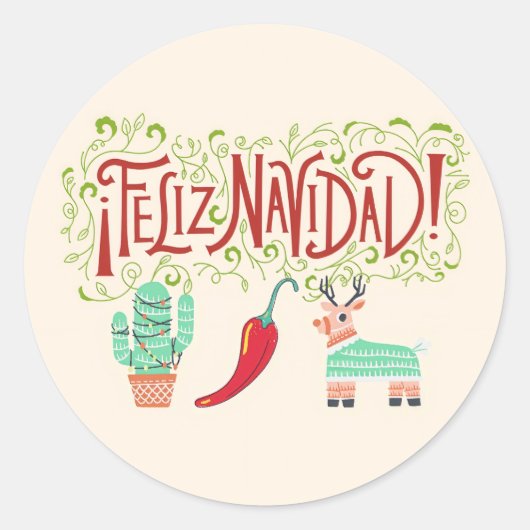 楽しいFeliz Navidad ラウンドシール (正面)