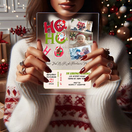 楽しいHO HO HO レトロクリスマスパーティー家族写真 アクリル招待状