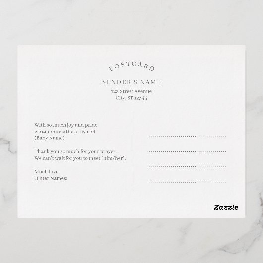 楽しいIntro Foil誕生の発表はがき 箔シーズンポストカード (裏面)