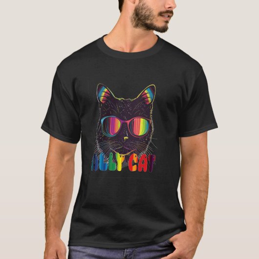 楽しいLGBTアライ 猫 レインボー ゲイプライド Tシャツ (正面)
