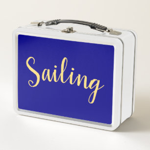 楽しいSAILING TEXT カラフルロイヤルブルー背景 メタルランチボックス